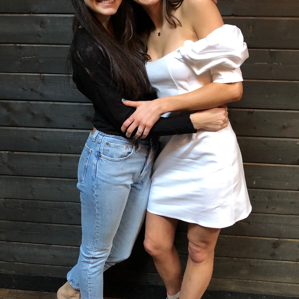 White off the shoulder crepe dress